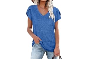 PLOKNRD Damska bluzka z dekoltem w serek z płatkami koszulka letnia tunika na co dzień