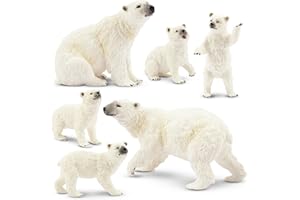 toymany 6PCS Polar Bear Figurines Toy with Polar Bear Cub, 3-11CM Realistic Plastic Arctic Animals Figures Family Set for Christmas Educational Toys Cake Toppers Birthday Gift for Kids