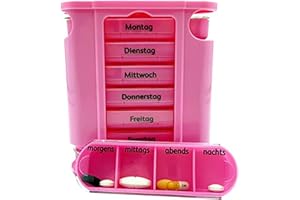 M&H-24 Boîte à Médicaments pour 7 Jours Rose - Boîte à Pilules, Boîte à Médicaments Pilulier Semainier 7 Jours 4 Compartiments