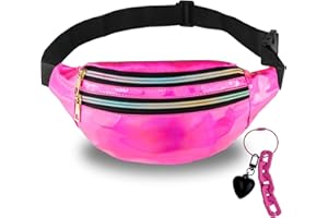 BMHNQ 1 Riñonera para Mujer Riñoneras Niña Riñonera Festival Riñoneras Holográficas de Color Brillante Riñonera Deportiva Viaje Marcha Brillante Riñoneras Multifuncional(Rose)