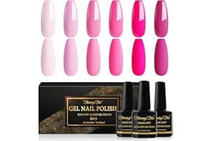 Shining She Esmaltes Semipermanentes Para Uñas en Gel UV LED,6 Colores Verano Rosa Claro Fucsia Pintauñas Semipermanentes Apto Para Principiantes Manicura,8ML