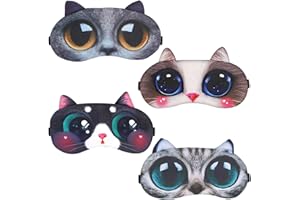 CBGGQ 4er-Set Schlafmaske Niedliche Augenbinde, Weiche und Flauschige Schlafmaske, für Mädchen, Damen, Daydreams, Augenbinde Schlafbrille Lustig Augenabdeckung für Kinder Mädchen Damen(Süße Katze 4 Stück)