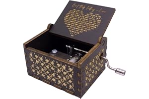 CHLDYCST Can't Help Falling in Love Wood Music Box, Antique Engraved Hand Crank Musical Boxes, Gifts for Lover Wife Husband Girlfriend Boyfriend Valentine Wedding Anniversary Birthday