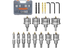 Mollom 12Pcs(13-54mm) TCT hårdmetallhålsågssats, extra 2xTitanium & 2xSteppade pilotborrkronor och 3Pcs sexkantsnyckel för ro