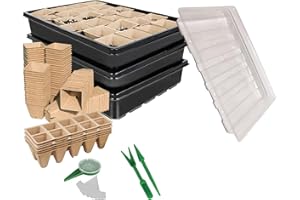 WY8 Seed Trays Starter Kit, Include 100 Biodegradable Pots for Seedlings, 3 Plastic Growing Trays with 3 Crystal Lids, 50 Plant Labels and 3 Plant Tools All you need for Outdoor Indoor Gardening