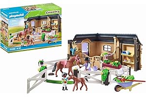 Playmobil 71238 Etable et carrière pour Chevaux - Country - avec Deux Personnages, Une Jument, Son Poulain et des Accessoires - Le Club d'équitation - Animaux & Nature - Dès 4 Ans
