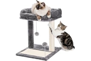 PETEPELA Rascador de 49 cm, columna para rascar, cama curvada, cuerda de sisal, barra para rascar, gris, AD11-AMT0144GY