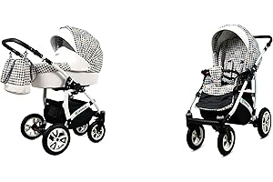 BabyLux Passeggino Tropical 2in1 Deep e Passeggino con Accessori Regolabile e Pieghevole Costruzione in Alluminio Leggero 2 Opzioni di Montaggio Ruote Impenetrabili Impermeabili Gold Hundstooth