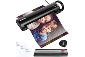 WOOLSCHE Laminiergerät A4， Laminiergerät, Laminiergerät a3 4-in-1 Laminierset mit 50 A4 A5 A6 Laminierfolien, Papierschneider, Eckrunde, Tragbarer Laminator für den Heimgebrauch Büro Schule Fotos