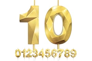 LFWZRY Bougies d'anniversaire pour 10 ans, Numéro d'anniversaire Bougies Doré, 3D Bougies de Gâteau D'anniversaire Décoration, Bougies D'anniversaire, Décorations de Gâteau pour Fête D'anniversaire, Mariage