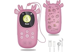 CCHKFEI Lettore MP3 per bambini da 64GB, 1.8 pollici lettore MP3 Bluetooth 5.3 con cuffie e altoparlante con radio FM, registrazioni, contapassi, cronometro, supporto fino a 128G