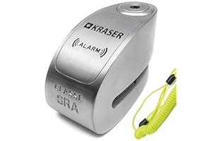 KRASER KR14S Antivol Moto Homologué SRA, Bloque Disque avec Alarme Optionnelle 120dB On/Off, Serrure Haute Sécurité Anti-Crochetage, Robust Bloc Acier inoxydable, Double Verrouillage Anti-Scie ø14mm