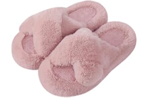 WOSTOCK Pantoufle Femme Chausson Peluche Chaud Slippers Claquette Fourrure Sandal Bout Ouvert Accueil Chaussures pantoufles femme hiver Antidérapant