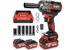 Sundpey Cordless Impact Wrench 800N·m(600Ft-lbs) - 1/2" Brushless Power Impact Gun with 2 * 4.0Ah Battery - 2600RPM High Torque Impact Driver with 6 Sockets & Fast Charger & Carry Case for Car Home