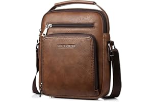 ANPTER Shoulder Bag for Men Messenger Bag PU Leather Crossbody Handbag Satchel Sling Chest Bags for School Travel Work Hiking Daily Use (Men Shoulder Bag for Brown)