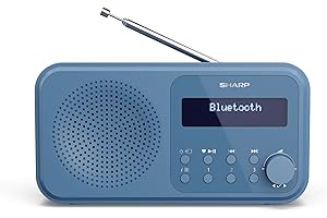 SHARP Shap DR-P420(BL) - Radio DAB+/DAB/FM compatta e portatile con streaming audio senza ﬁli Bluetooth e alimentazione tramite USB o batteria, colore blu