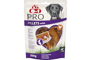 8in1 Pro Fillets Active - Friandises fonctionnelles à Base de Poulet pour Chiens Adultes, enrichies en chondroïtine et glucosamine pour des os et des articulations sains, Sachet de 200 g