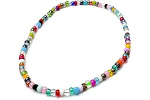 VILDA JEWELLERY Extra Large XL Size Multi-Colour Glass Seed Bead Anklet on Elastic, Colourful Handmade Design : Size XL 12 inches, Beach Boho Plus Size Jewellery for Women, Summer Colours