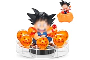 BYHOTOME Dragon Balle avec 2PCS Figurines,1 à 7 Etoiles Boules de Cristal Boules de Dragon,3.5CM DBZ Ball Étoiles de Cristal Boule de Dragon et Base Transparente à Collectionner pour Les Anniversaires et Noël