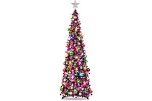 MACTING - Árbol de Navidad nevado Plegable de 1,5 m con Soporte, costero, para Decoraciones navideña, exhibición del hogar, decoración de Oficina (Morado)