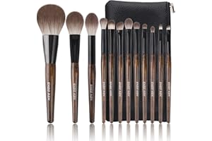 Set de Brochas de Maquillaje de Pelo de Cabra Natural con Bolso de Luxury ENZO KEN, Juego de Brochas de Maquillaje de Nogal de Cerdas Naturales, Brochas de Maquillaje de Pelo Natural Professional.
