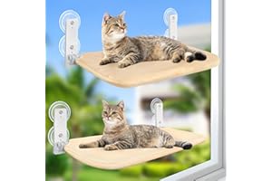 GUUSII HOME Łóżko Parapet Okno Leżak Składany Bezprzewodowe Wiszące z Mocnymi Przyssawkami Kot (Beżowy, M)