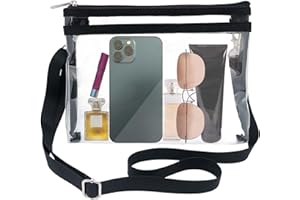 auxadex PVC Clear Crossbody Bag Stadium Approved, Transparent Gym Shoulder Bag, Clear Purse, Adjustable Shoulder Strap, for Sports Fans and Travelers, Clear/Black