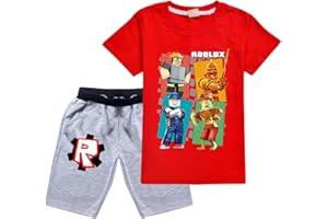 CKCKTZ Roblo-x Conjunto de camiseta y pantalones cortos casuales para niños de manga corta para niños de 4 a 12 años