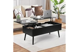 VOWNER Tavolino, Tavolino Regolabile in Altezza, Estraibile, Vano Portaoggetti Separato a Scomparsa, Piano a Doppia Alzata, Tavolino per Divano da Salotto, Nero