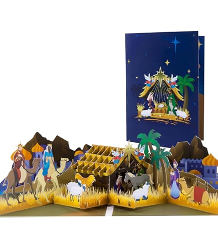 Magic Ants Carte De Noël Pop-up 3D Avec Motif Crèche De La Nativité – Carte De Vœux De Vacances Faite à La Main Avec Enveloppe – Parfaite Pour Noël, Les Occasions Religieuses