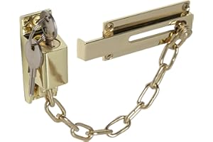 XFORT Catena Per Porta Con Serratura, Catena Di Sicurezza, Serrature Per Porte Interne, Limitatore Per Porta Per Privacy E Sicurezza, Meccanismo Di Blocco Per Sblocco A Chiave Esterna (Ottone lucido)