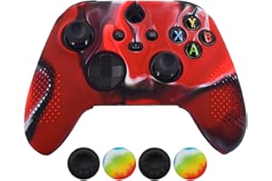 Skin for Xbox Series Controller,Hikfly Cover Compatible with Xbox Series X/S Controller Grips Case Non-Slip Studded Silicone Controller Cover with 4pcs Thumb Grips Caps(CamoRed)