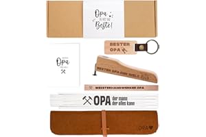 YYSWSAKY Opa Handwerker Geschenk Set - 2 Meter Zollstock | Flaschenöffner | Zimmermannsbleistift | Schlüsselanhänger | Aufbewahrungstasche für Zollstock, Bester Opa Kreativer Geschenke für Vatertag Geburtstag