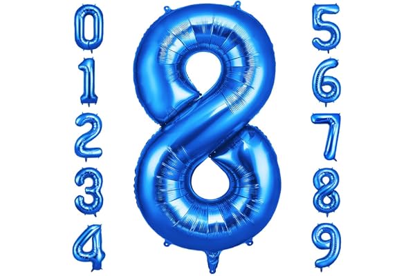 OFFCUP Ballon géant en aluminium en forme de chiffre 8, bleu, de 101 cm, pour homme et femme, décoration de fête d'anniversaire de 8 ans