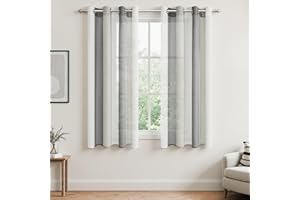MRTREES Firanki z woalu, krótkie, półprzezroczyste, w paski, na przelotkach, nowoczesny, styl mieszkania, biało-szare, 145 x 140 cm (wys. x szer.), do dekoracji pokoju dziecięcego, salonu, sypialni,