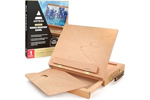 Arteza Atril de escritorio con cajón y paleta de pinturas | 34 x 26 x 5 cm | Maletín de madera | Portátil | Ideal para dibujar y pintar distintos medios