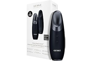 GESKE | SmartAppGuided™ Warm & Cool Eye Energizer | 6 in 1 | Masseur oculaire | Masseur anti-cernes | Supprimer les poches sous les yeux et les paupières tombantes | Massage électrique des yeux
