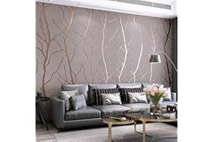 Trafagala Non-Woven Taupe Wallpaper 3D Embossed Striped Feature Branch Glitter Wallpaper Flocking Textured Modern Minimalist for Bedroom Living Room TV Backdrop Hallway Hall Lounge