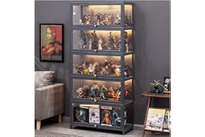 ARMERI Gray Display Cabinet Curio Cabinet with Acrylic Doors, Figures and Curio Collection Display Case, Floor Standing Clear Showcase for Living Room Bedroom,80x32x172cm