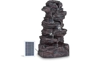 BLUMFELDT Stonehenge Fontaine Solaire, avec Panneau Solaire, Batterie Lithium-ION (Environ 5 h d'autonomie), éclairage LED, polyrésine | antigel, pour l'intérieur et l'extérieur, Gris