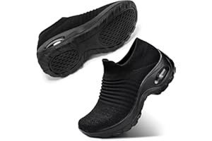 STQ Womens Walking Shoes Slip-on Lightweight Mesh Sneakers Breathable Tennis Comfortable Platform Wedge Shoes