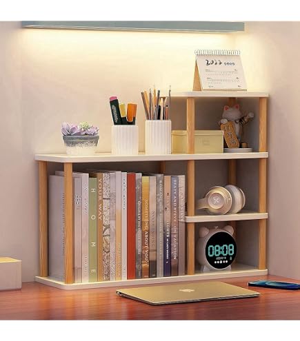 Etagère De Bureau COSTWAY Pour Moniteur Jusqu'à 27" – 3 étagères Réglables, Blanc, Dimensions 94x25x79 Cm