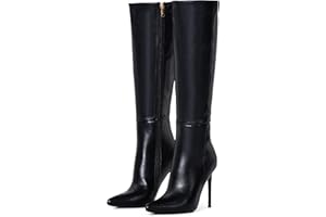 Zhabtuc Damskie buty do kolan, 10 cm szpilka, szpiczasty nosek, szerokie łydki, sztuczna skóra, wygodne buty do sukienki