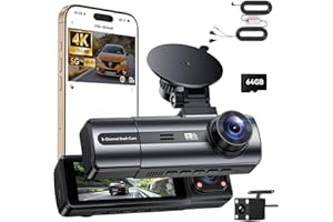 BKXCHA Kamera samochodowa 4K z przodu z tyłu z zestawem Hardwire, 3-kanałowa kamera pokładowa z trybem parkowania 24H, karta SD 64G, WiFi i aplikacja, czujnik G, WDR, noktowizor, nagrywanie w pętli
