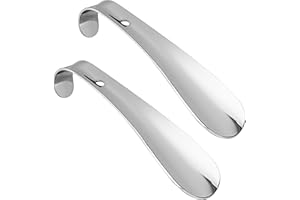 PREMYO Set 2 Calzascarpe piccolo in metallo (16 cm lunghezza) - Elegante calzascarpe corto in metallo 16 cm - Calzascarpe da viaggio in acciaio