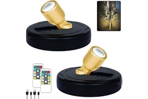 HAMVIDNE Wireless LED Spotlight, Rechargeable Battery Spot Lights with Remote, Uplighting Indoor, Stick Plant Spotlights for Wall Art Display Artwork Picture Painting-2Pack