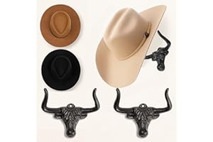 ZUHSAN Cowboy Hat Rack for Wall Longhorn Hat Hooks Cowboy Hat Holder for wall Cast Iron Metal Wall Decor Rustic Cowboy Hat Hanger for Storage Closet Bedroom Living Room Rust Western Gifts (Rust, 2 Pack)