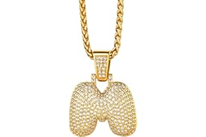 Richsteel Collier Lettre Initiale Prénom, Pendentif Alphabet Lettre A-Z,Bling Brillant Hip Hop Bijoux Pendentif Plaqué Or en Strass avec Chaîne Réglable 55+5 cm Cadeau pour Homme Femme