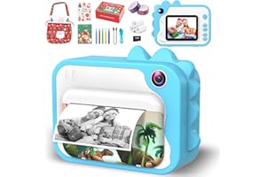 Ushining Macchina Fotografica Bambini Istantanea, 2,4" 1080P Fotocamera Istantanea Bambini con 32GB TF Scheda Penna Colorata Carta da Stama Sacchetto Regalo Di Natale, Regalo per 3-12 Anni, Blu