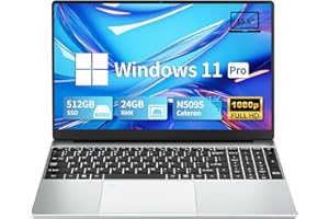 DARYUKUM Ordinateur Portable 15,6 Pouces, PC Portable 24Go RAM 512Go SSD, Laptop Celeron N5095 Windows 11 Pro avec écran IPS 1920x1080 USB 3.0 Mini HDMI WiFi PC Ordinateur de Bureau (24GB RAM+512GB SSD)